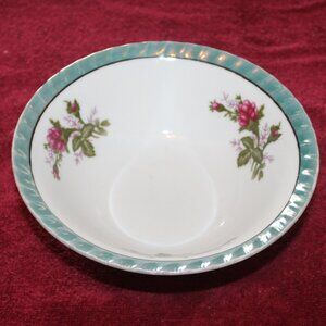 Vintage Yamatsu Japan porcelain bowl, floral design with blue lusterware rim